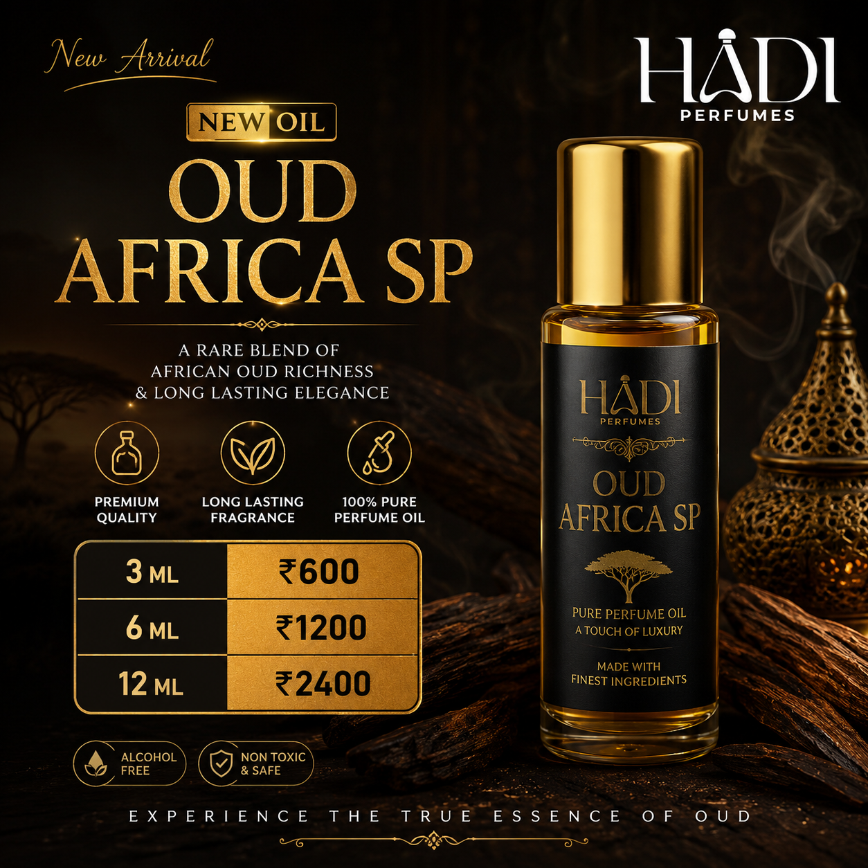 Oud AFRICA SP Premium Attar Oil | Long Lasting Arabic Oud Perfume | HADI Perfumes