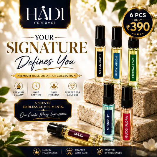 HADI Premium Roll-On Attar Combo (6 PCS) | Long Lasting Perfume Oils | ₹390