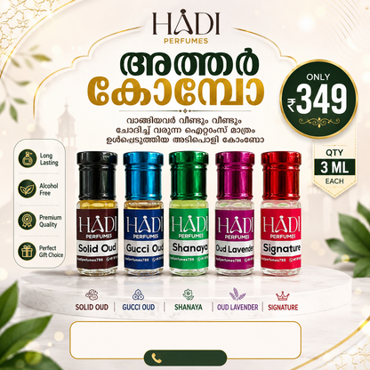 HADI Perfumes Best Selling Attar Combo – 5 x 3 ML Roll-On Attars